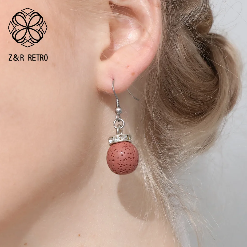 Богемные Висячие серьги для женщин ручной работы из лавового камня бусины