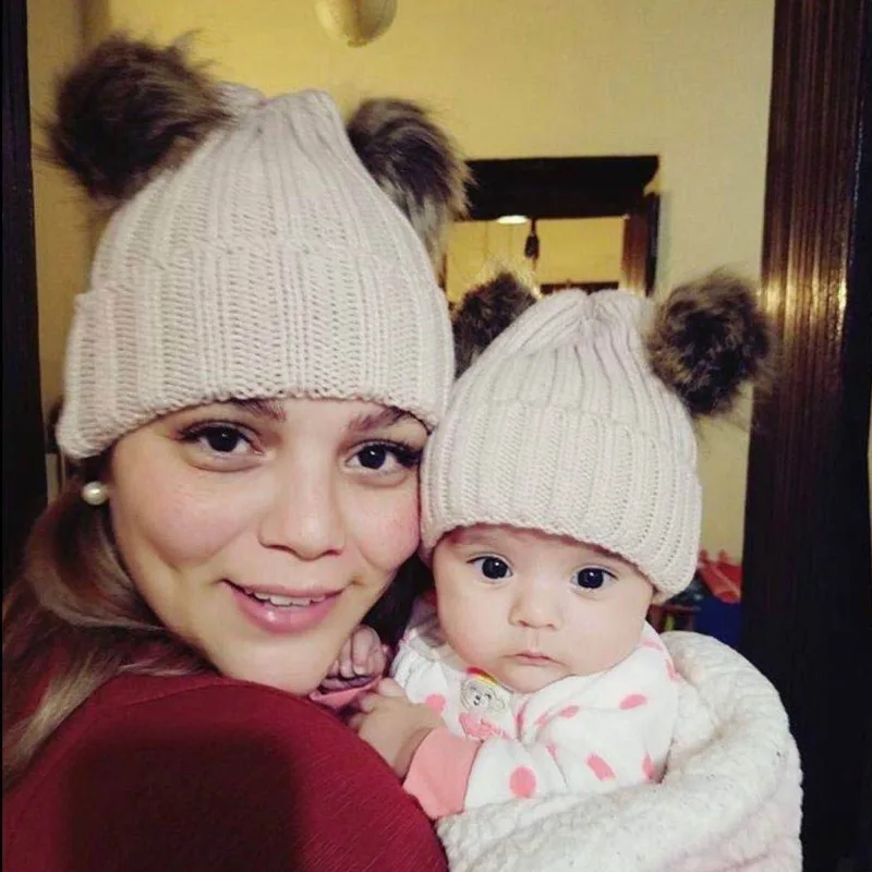 Детская шапка из искусственного меха енота зимние теплые вязаные шапки с двойным