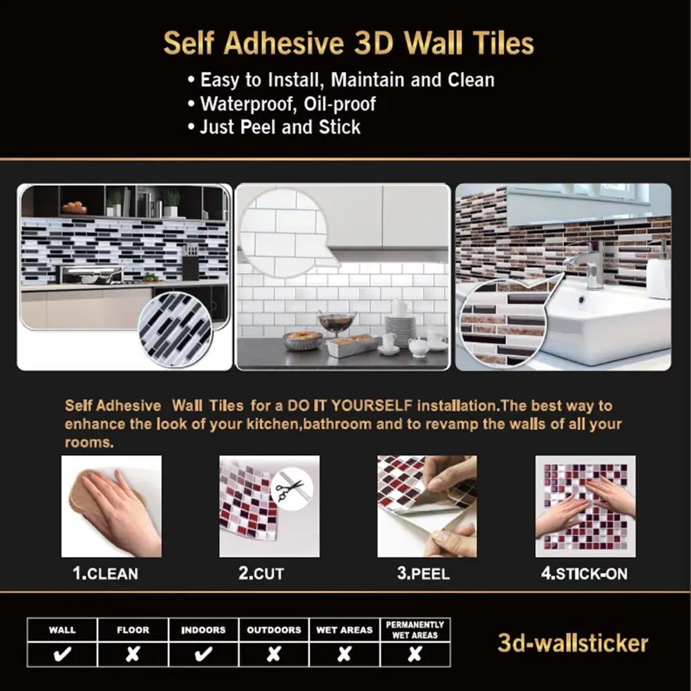 

Kitchen Bathroom DIY 3D WallStickers Modern Home Decoration Mosaic WallSticker Backsplash Self Adhesive Wall Tiles