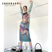 cheerart dog print button up shirt for women oil painting long sleeve going out top light blue blouse fashion designer 2021