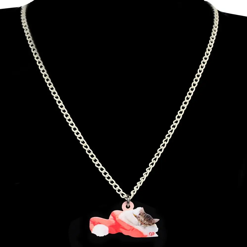 Bonsny Акриловая Рождественская шапка ожерелье с короткими волосами и кошкой