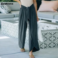 cashiona plus size 5xl patchwork sashes pants womens ankle length trouser casual knitted pantalon solid female wide leg pants