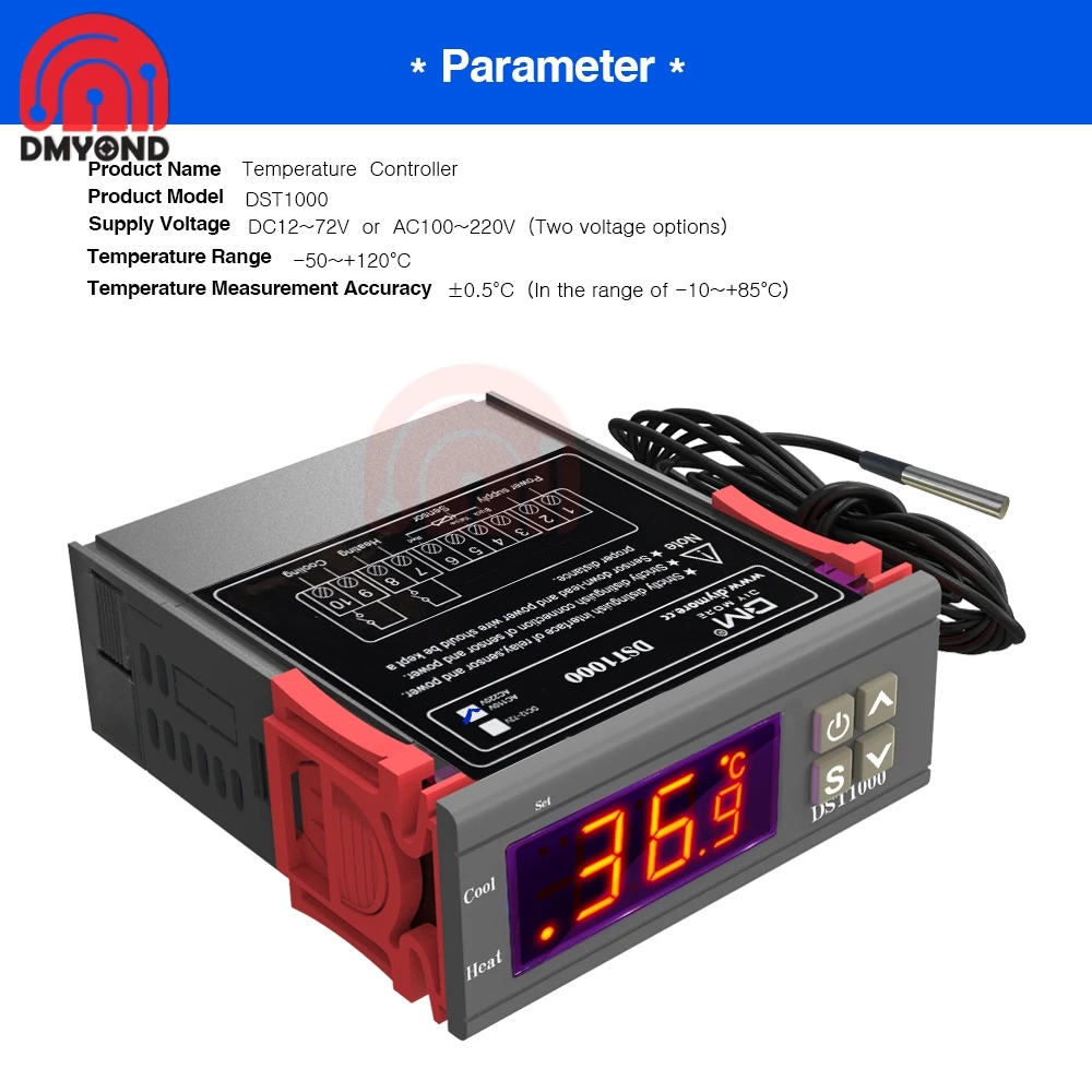 Цифровой регулятор температуры светодиодный 12 72 В постоянного тока 110 230