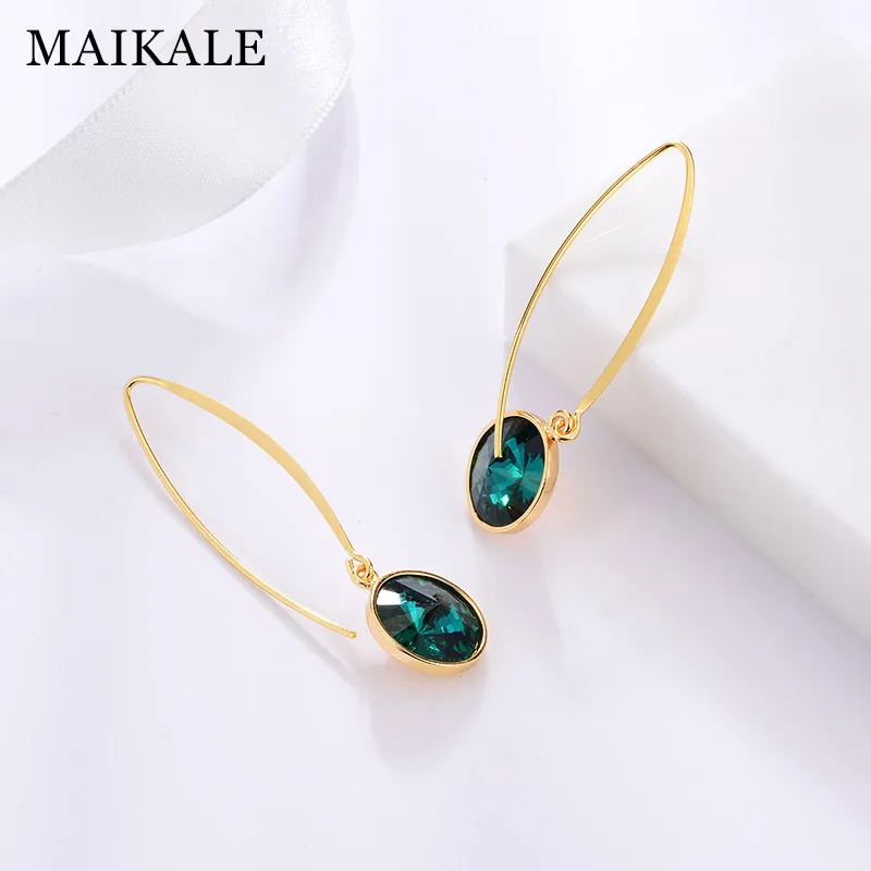 MAIKALE, простые Разноцветные серьги-капли с австрийскими кристаллами, круглые стразы, золото, серебро, длинные серьги с крючками для женщин, ювелирное изделие, подарок - Окраска металла: 12