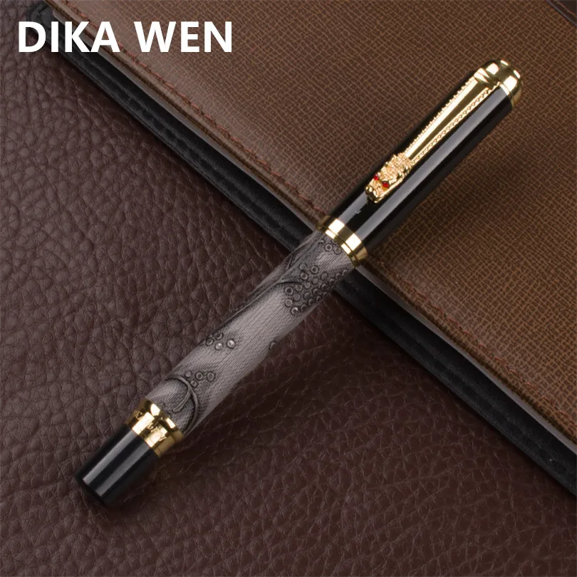 Шариковая ручка dika wen роскошная Классическая Серая кожа с узором винограда