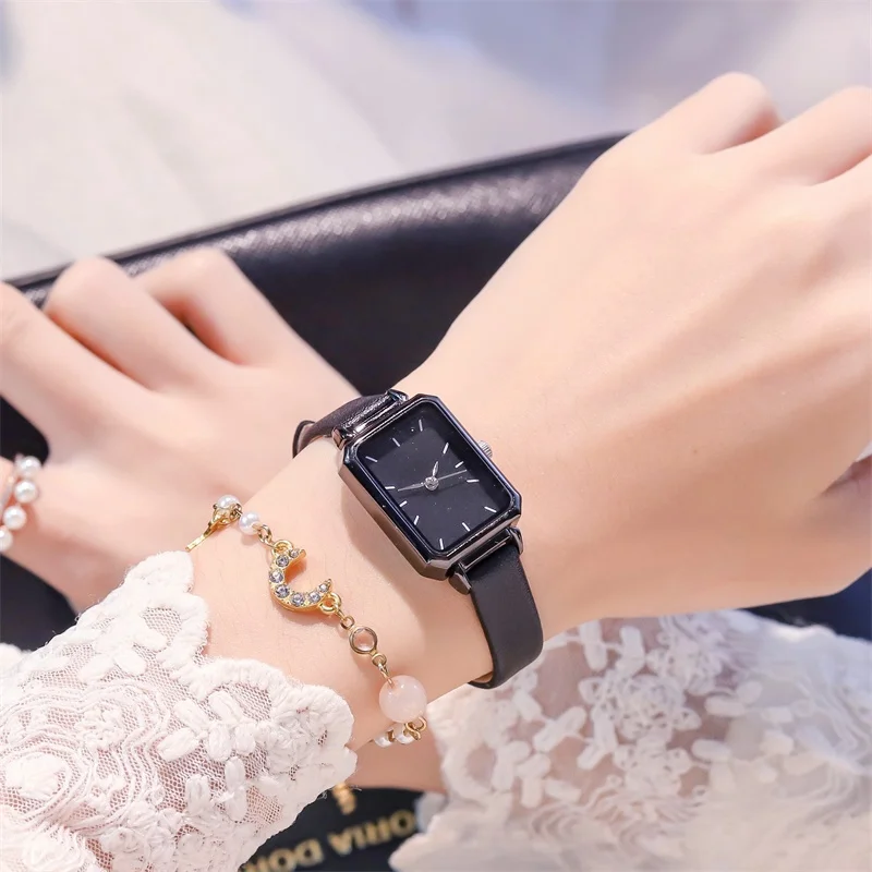 Classic Rectangle Women Watches Minimalist Ladies Black Leather Quartz Wristwatches Vogue Simple Style Vogueable Clock