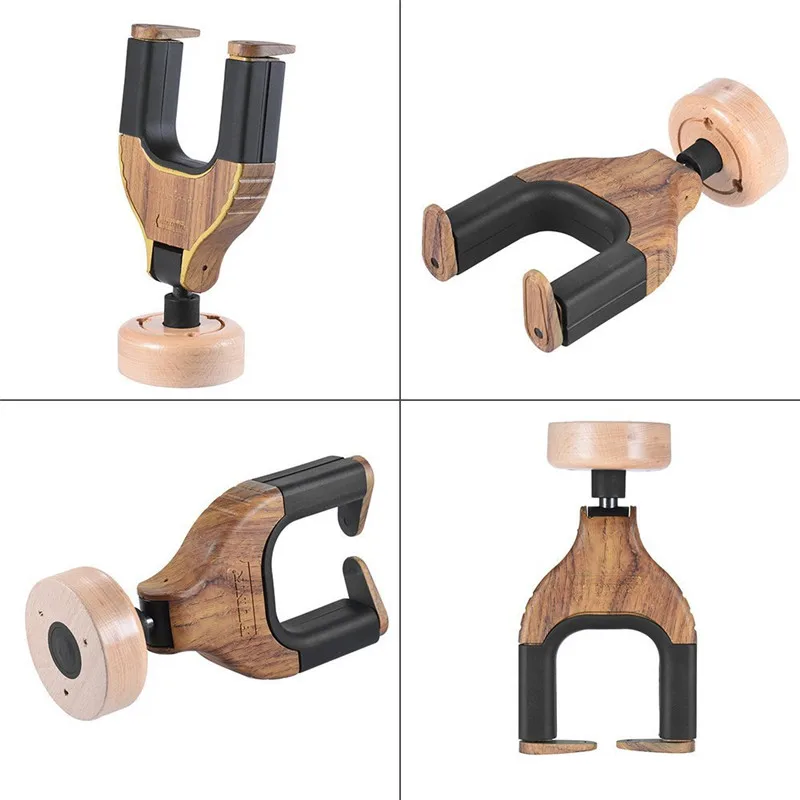 

Wall Mount Guitar Hanger Hook Acoustic Guitar Holder Keeper Auto Lock with Guitar Shape Solid Wood Base for Electric Guitar Bass