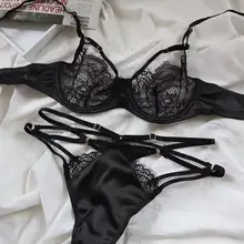 Lencería Sexy ultrafina transparente con Tanga, traje de encaje transparente para chica, soporte superior transpirable, bralette (2)