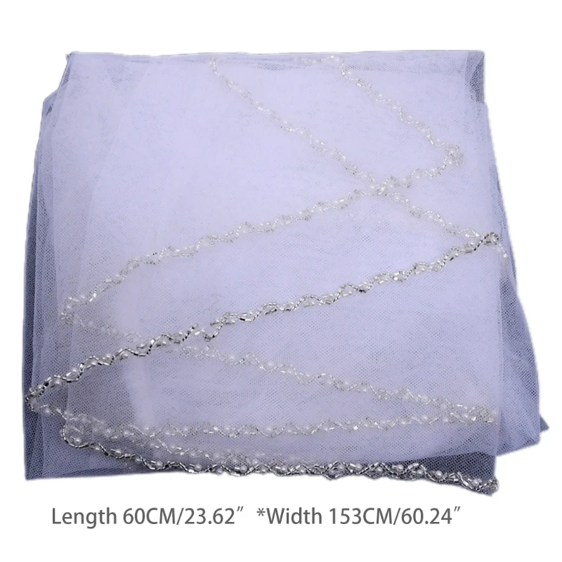 Фата свадебная с гребнем Тюлевая блестящими хрустальными бусинами для невесты