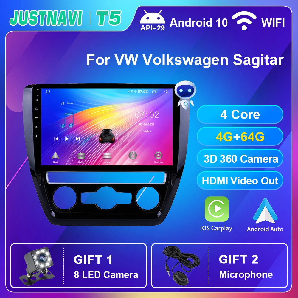 

JUSTNAVI Car Radio Android 10.0 For Volkswagen Sagitar 2012-2015 360 View Stereo Voice Control Navigation GPS Multimedia Player