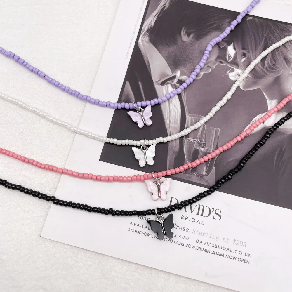 Ожерелье с подвеской в виде бабочки для женщин и девушек ожерелье из бусин стиле