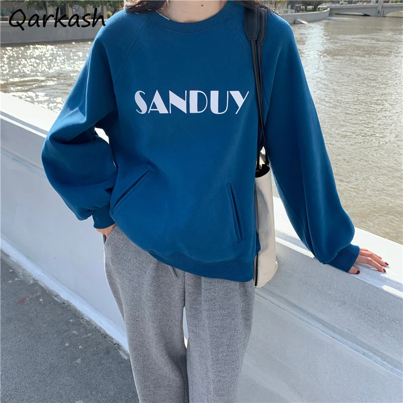 

Sweatshirts Women O-neck Ins Thickening Thicker Warm Cozy Autumn New Loose Letter Design Chic Korean Style Clothes Stylish Kpop