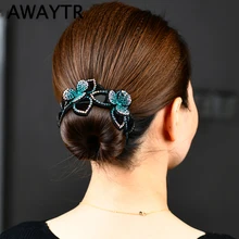 AWAYTR Rhinestone Hair Claws for Women Crystal Flower Hair Clips Barrettes Crab Ponytail Holder Hairpins Bands Hair Accessories