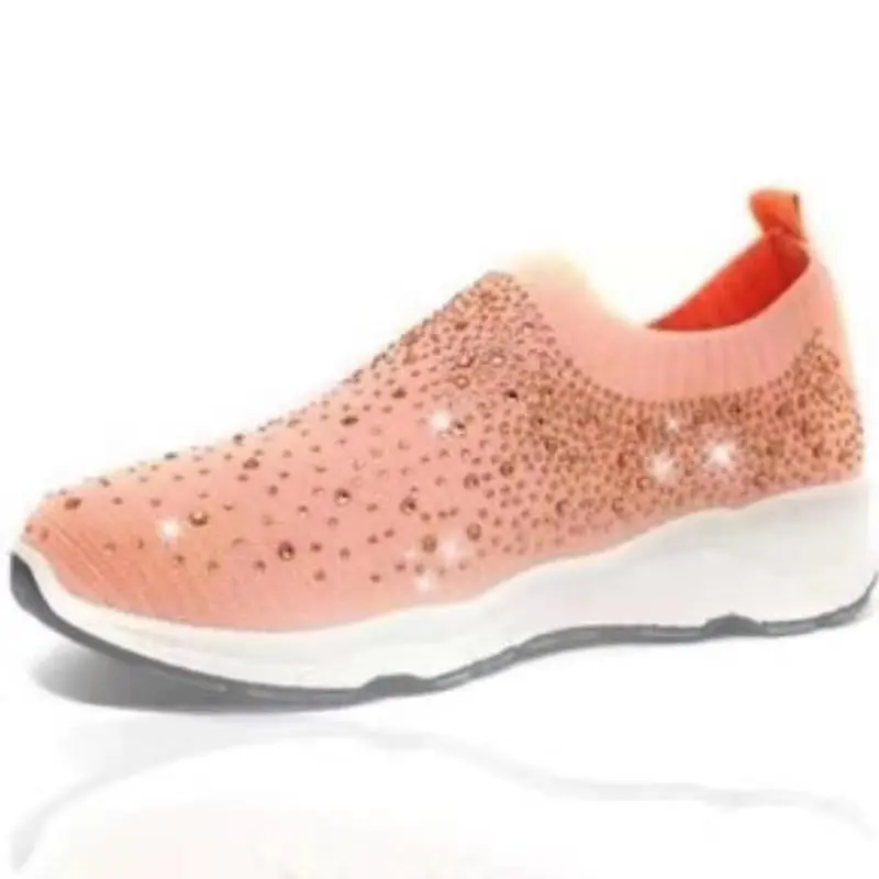 

Vogue Woman Rhinestone Sneakers Crystal Vulcanize Shoes Woman New Bling Crystal Soft Sole Shoes Breathable Casual Flats
