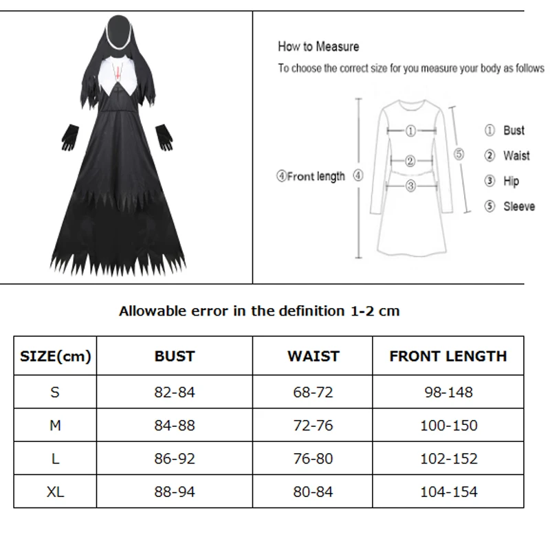 

Carnival Halloween Lady Horror Devil Nun Costume Church Religious Convent Cosplay Fancy Party Dress