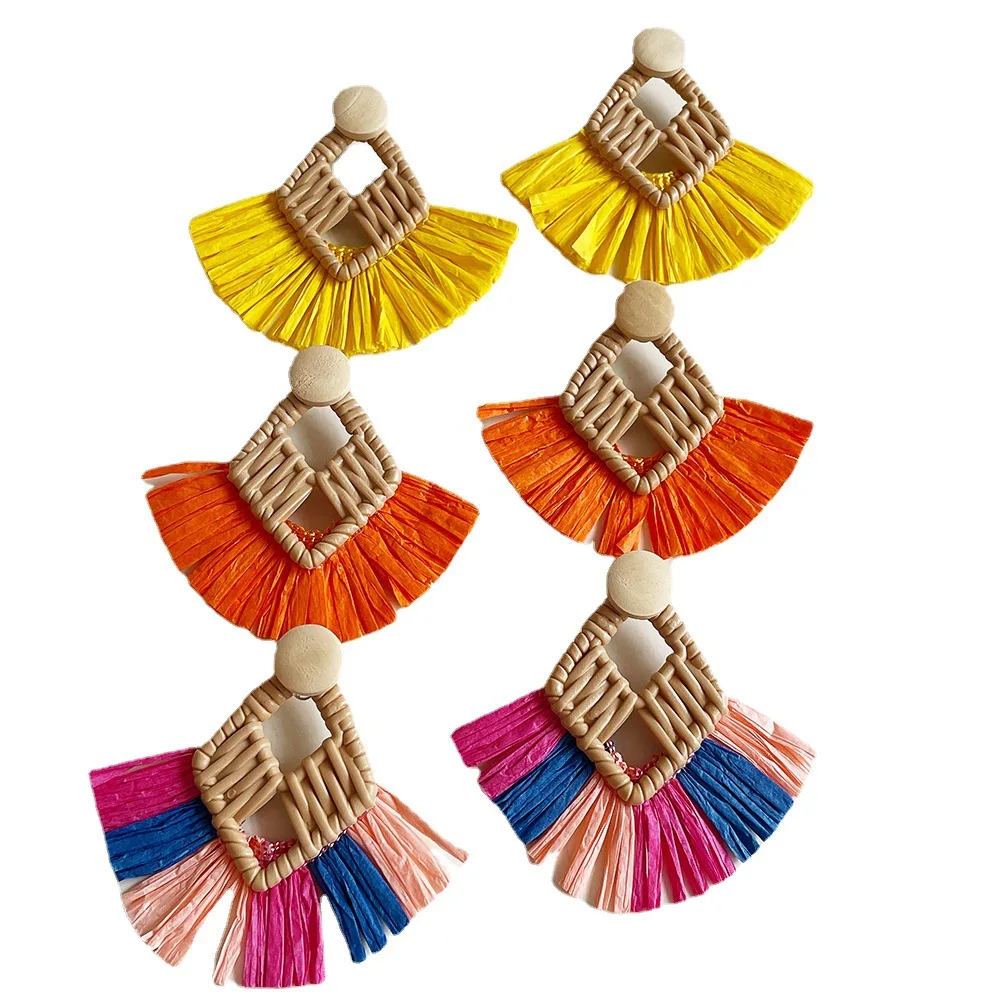 

Women's Holiday Style Colorful Braided Earrings Girl's Ethnic Earring for Seaside Beach Party Accessories
