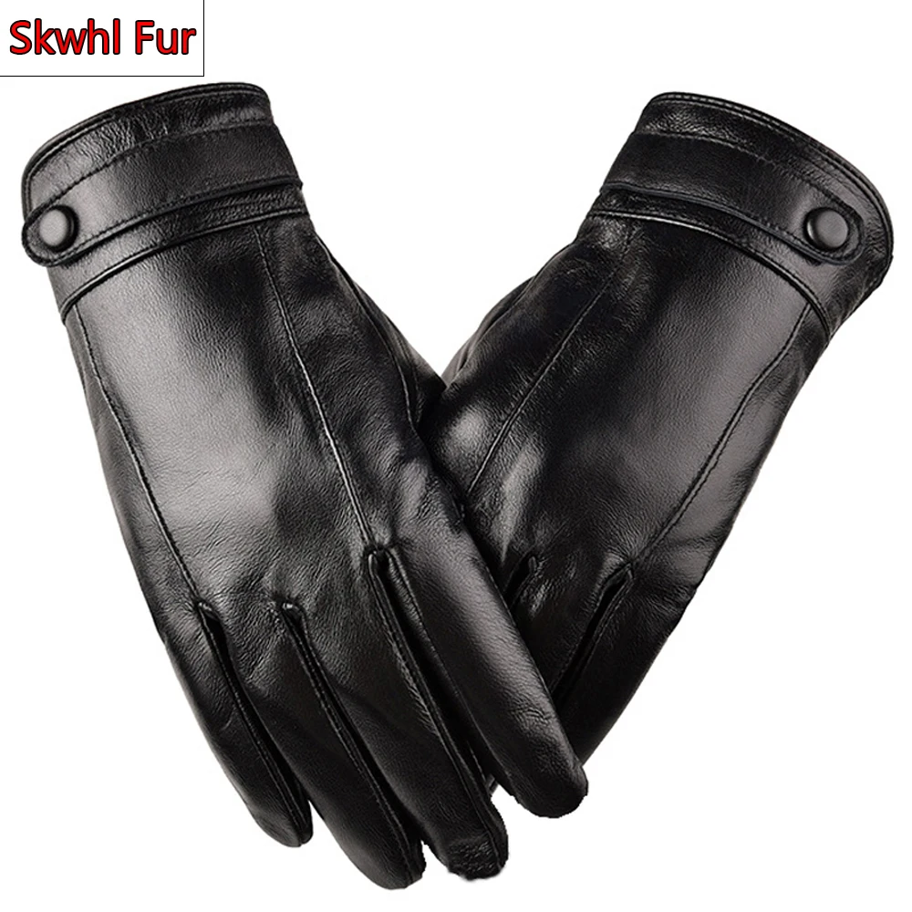 

Winter Men Gloves Real Sheepskin Leather Gloves High Quality Autumn Winter Warm Hot Sale Full Finger Real Sheepskin Black Gloves