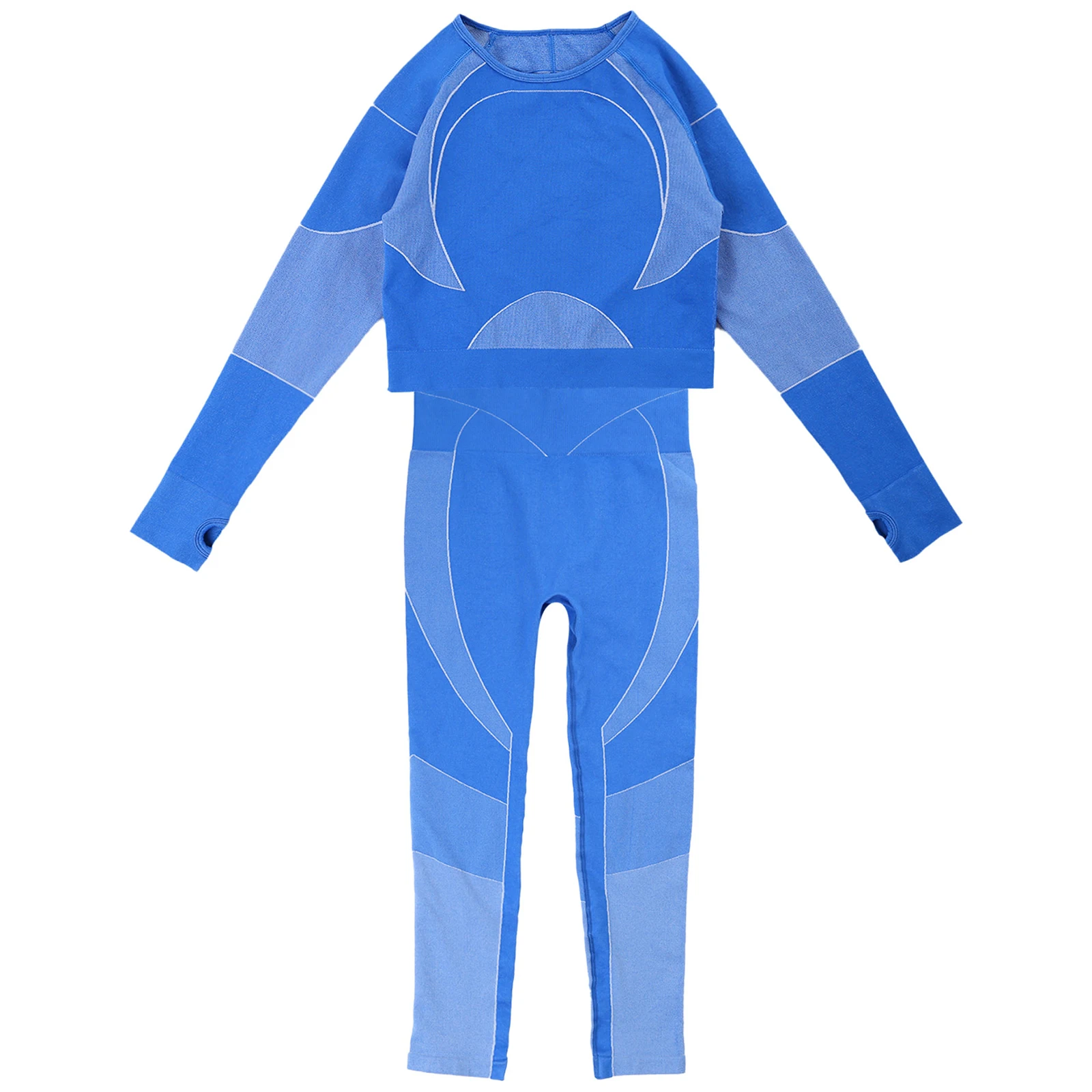 Женский летний костюм для йоги тренировочный с круглым вырезом и длинным рукавом