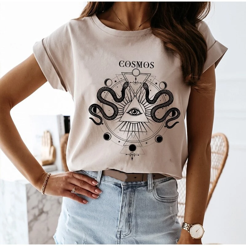 

kuakuayu HJN Cosmos Snake T Shirt Women Tops Vintage Aesthetic Celestial Tshirt Occult Shirt Gothic Clothing Tops