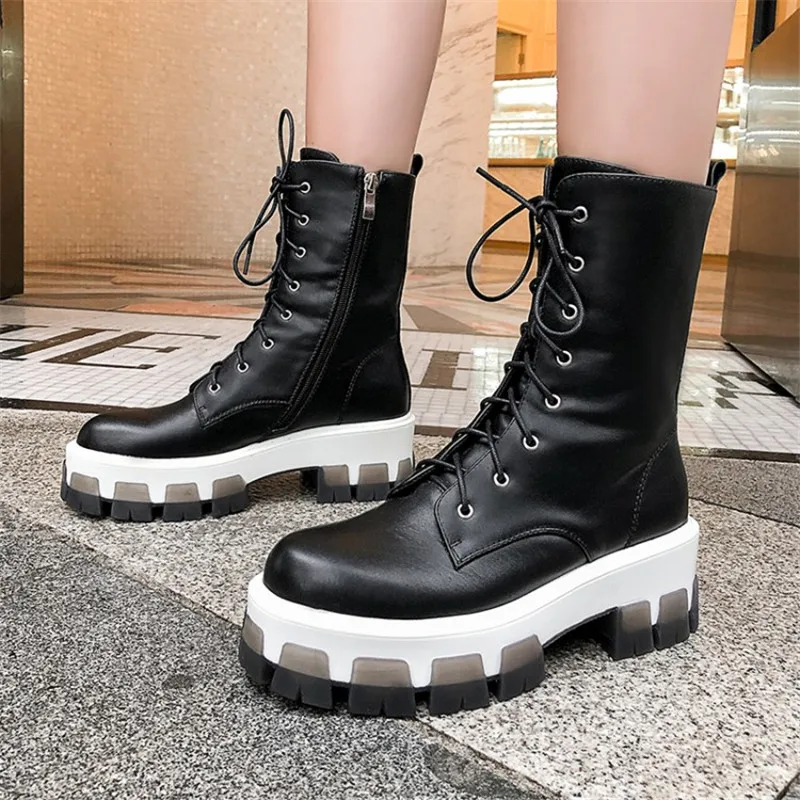 Осенние байкерские ботинки PXELENA на толстой платформе и толстом каблуке новинка