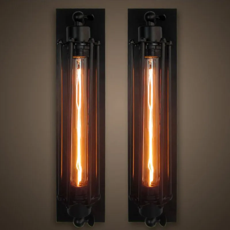 Старинные ретро черная железная труба настенный светильник E27 промышленный