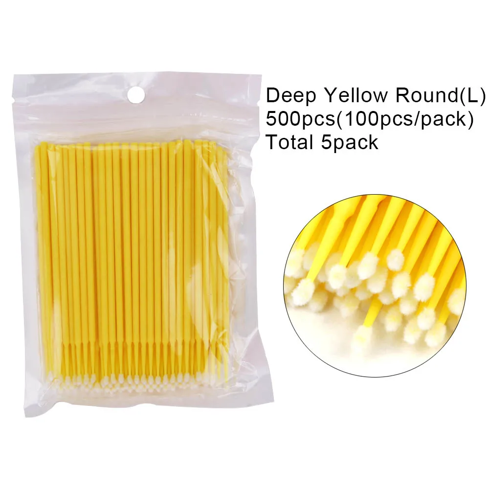 500pcs yellow 100/500/1000 шт/партия микрощетки для наращивания ресниц ватный тампон клей для ресниц щеточки одноразовые аппликаторы палочки инструменты для макияжа - Цвет: 500pcs yellow