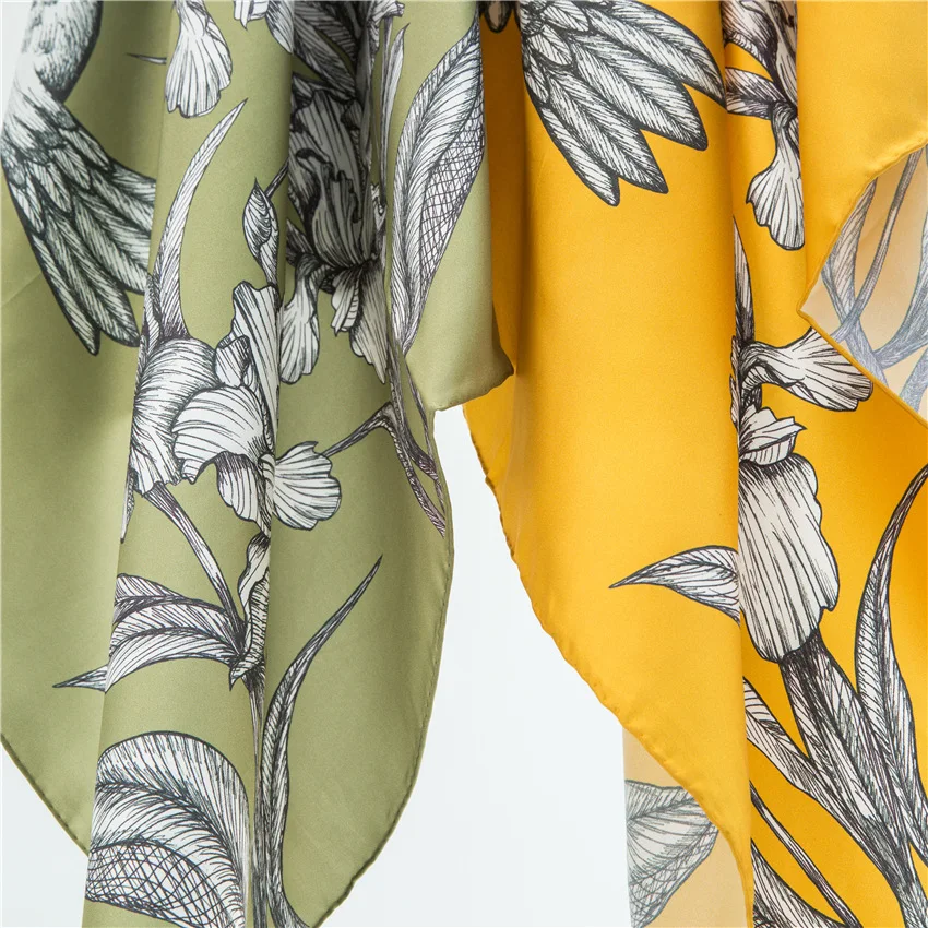 

88*88cm Spring and Summer New Ladies Silk Scarf Big Square Scarf Iris Pattern Mulberry Silk Twill Scarf Gift Shawl