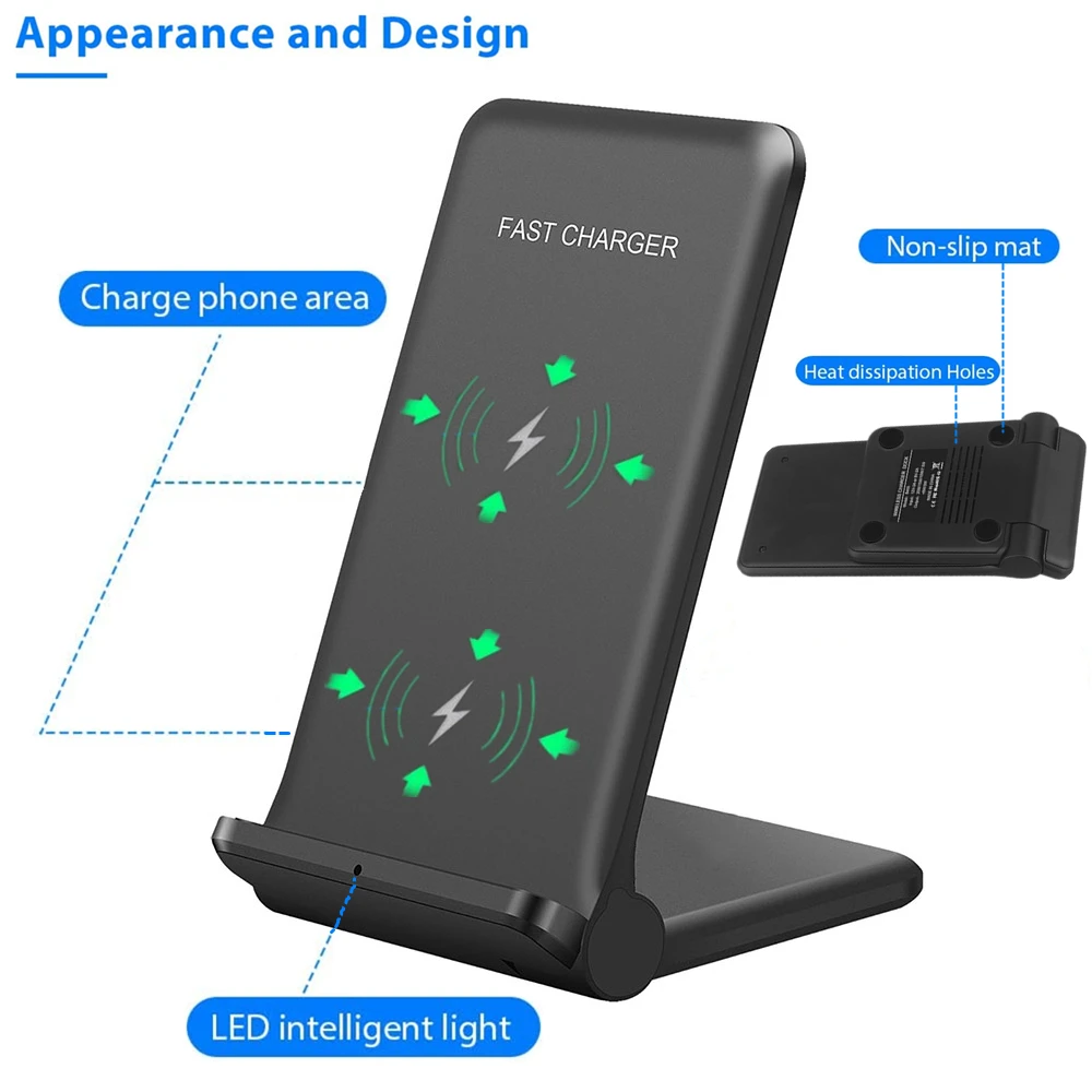30w quick qi wireless charger foldable stand pad for iphone 13 12 11 pro xs max xr x 8 samsung s21 s20 s10 fast charging holder free global shipping