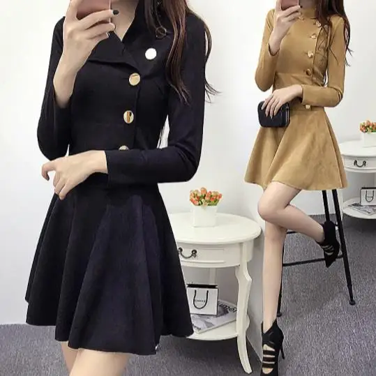 Замшевое платье осенняя и зимняя одежда корейское тонкое Европейское модное