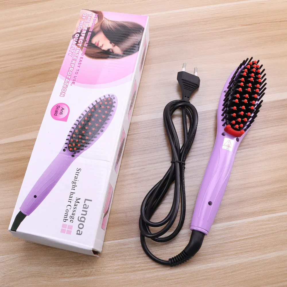

Electric Hair Straightening Comb Ceramic Heating Iron Hair Straightener Brush Anti-scald for Detangling and Silky Hair with P