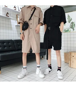 Summer hip hop Rompers Male Loose Jumpsuit Cotton Punk baggy Bib Overalls Men Street dancing Cargo Overalls Streetwear Playsuit