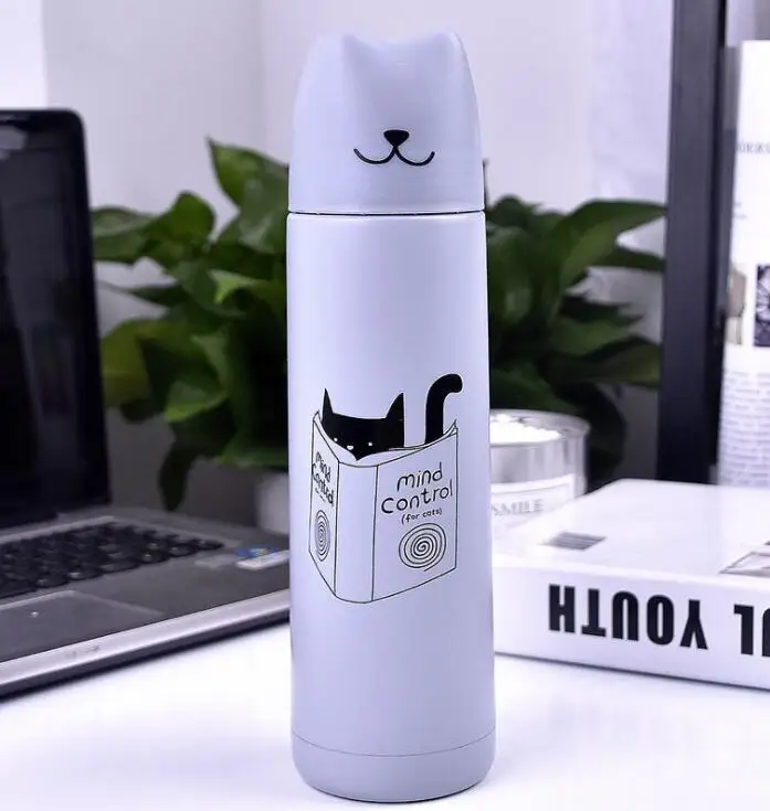 Cat 1 TECHOME 500 мл милый мультфильм Themos нержавеющая сталь Вакуумная чашка Термокружка термос чашка подарок для друга дорожная бутылка - Цвет: Cat 1