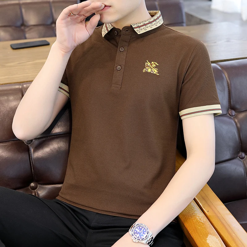 

Men's Short-sleeved T-shirt 2021 Summer Slim Half-sleeved Trendy Handsome Men's Lapel Polo Shirt Top