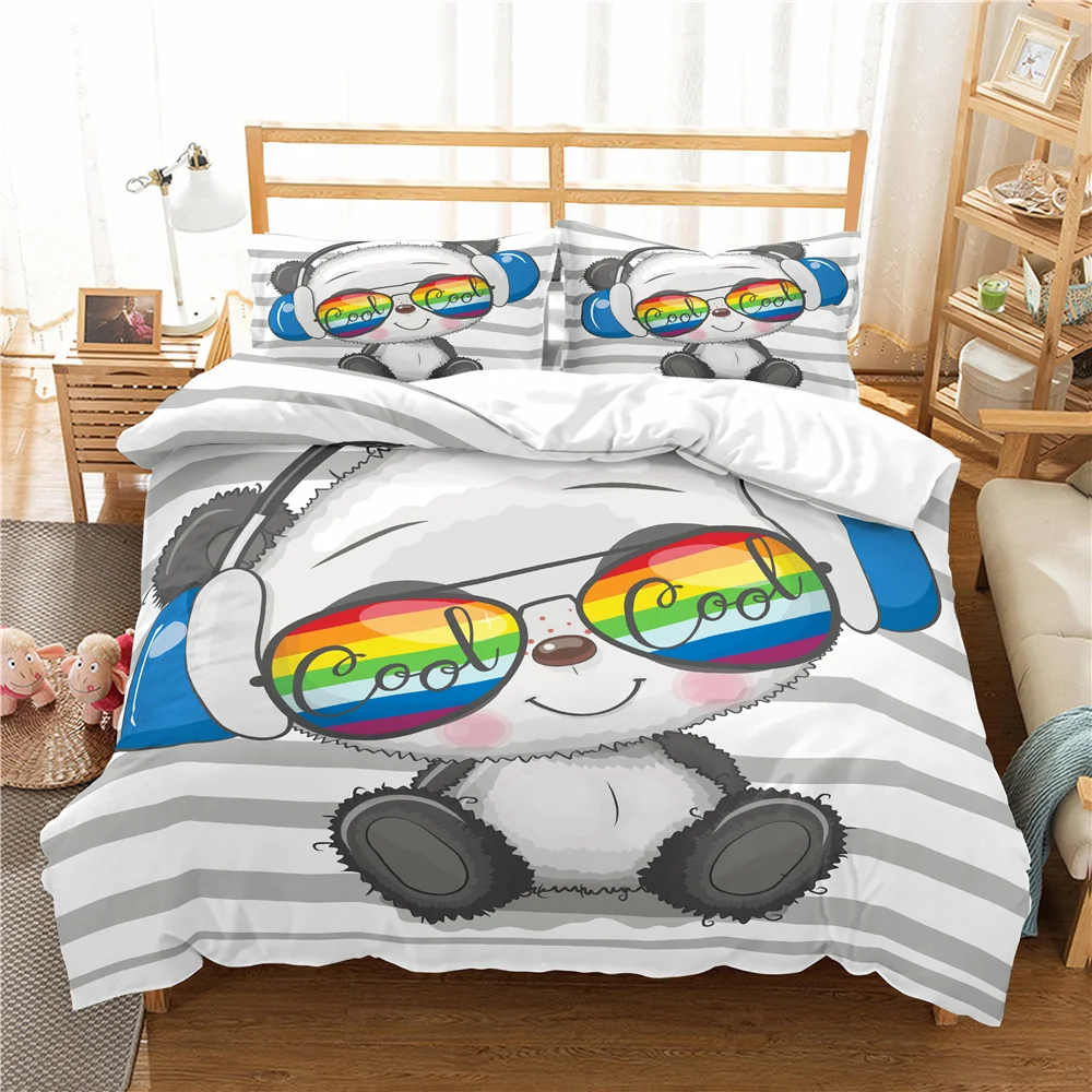 

Cute Panda Bedding Set Kawaii Animals Cartoon Duvet Cover Set For Bedroom Home Kids Girls Queen King Size Quilt Cover Pillowcase