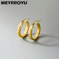 meyrroyu stainless steel gold color twine hoop earrings for women geometric romantic 2021 trend new gift party fashion jewelry