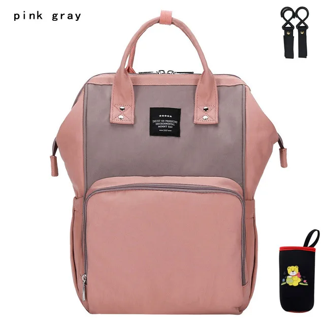 Pink gray Модная мама Материнство сумка для переноски подгузников Водонепроницаемый сумка для подгузников; рюкзак для путешествий USB большой Ёмкость сумка-рюкзак для ухода за ребенком - Цвет: Pink gray