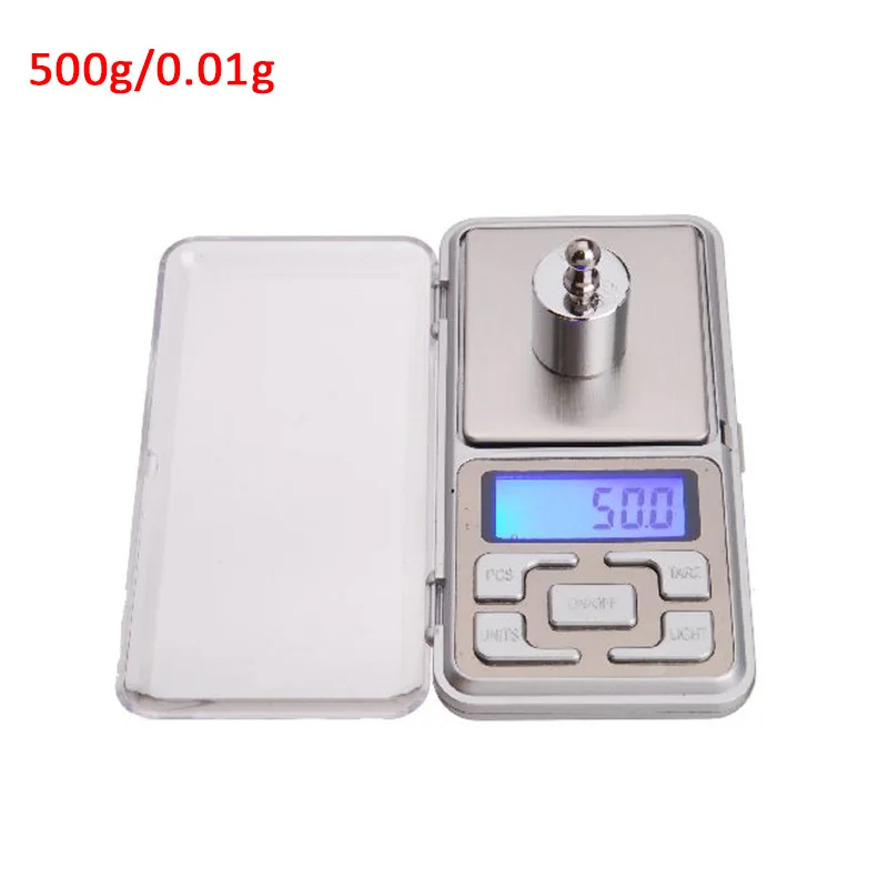 500g 0.01g Urijk Мини цифровые весы 100/200/300/500g 0,01/0,1 г точность Подсветка электрическая карманная Кухня в граммах для бриллиантовых ювелирные украшений Вес ЖК-дисплей Дисплей - Цвет: 500g 0.01g