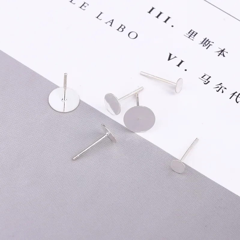 10pcs Real Solid 925 Sterling Silver Earring Stud Needle Post Flat Base Pins 4~8mm Settings DIY Jewelry Making Findings | Украшения и