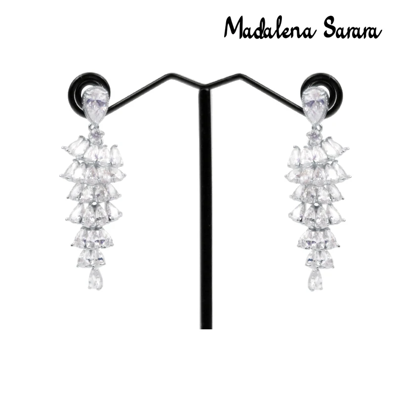 

MADALENA SARARA AAA Cubic Zircon Inlaid Pave Setting And Crystal High Polished Copper Earrings Three Style Options