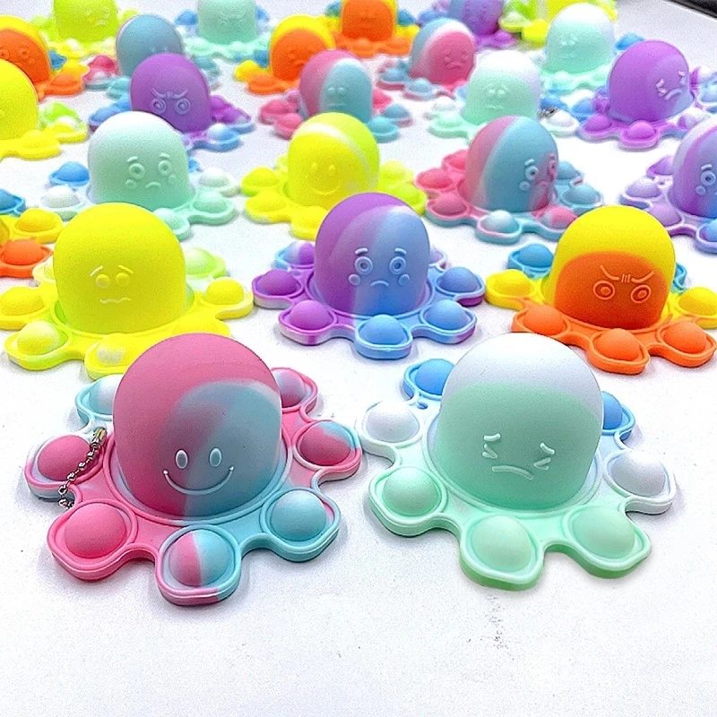 

Luminous Keychain Stress Relief Squishy Pops It Fidget Toys Octopus Push Bubble Pops Fidget Sensory Toy For Autism Special Gifts