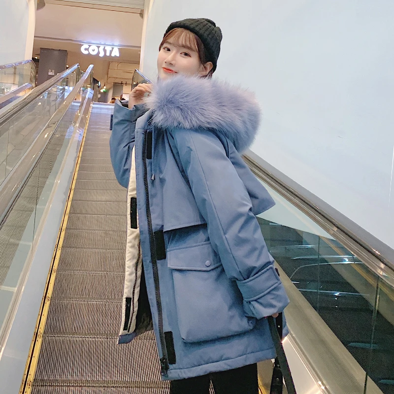 Уличное Женское зимнее пуховое пальто Длинная ветровка с капюшоном из