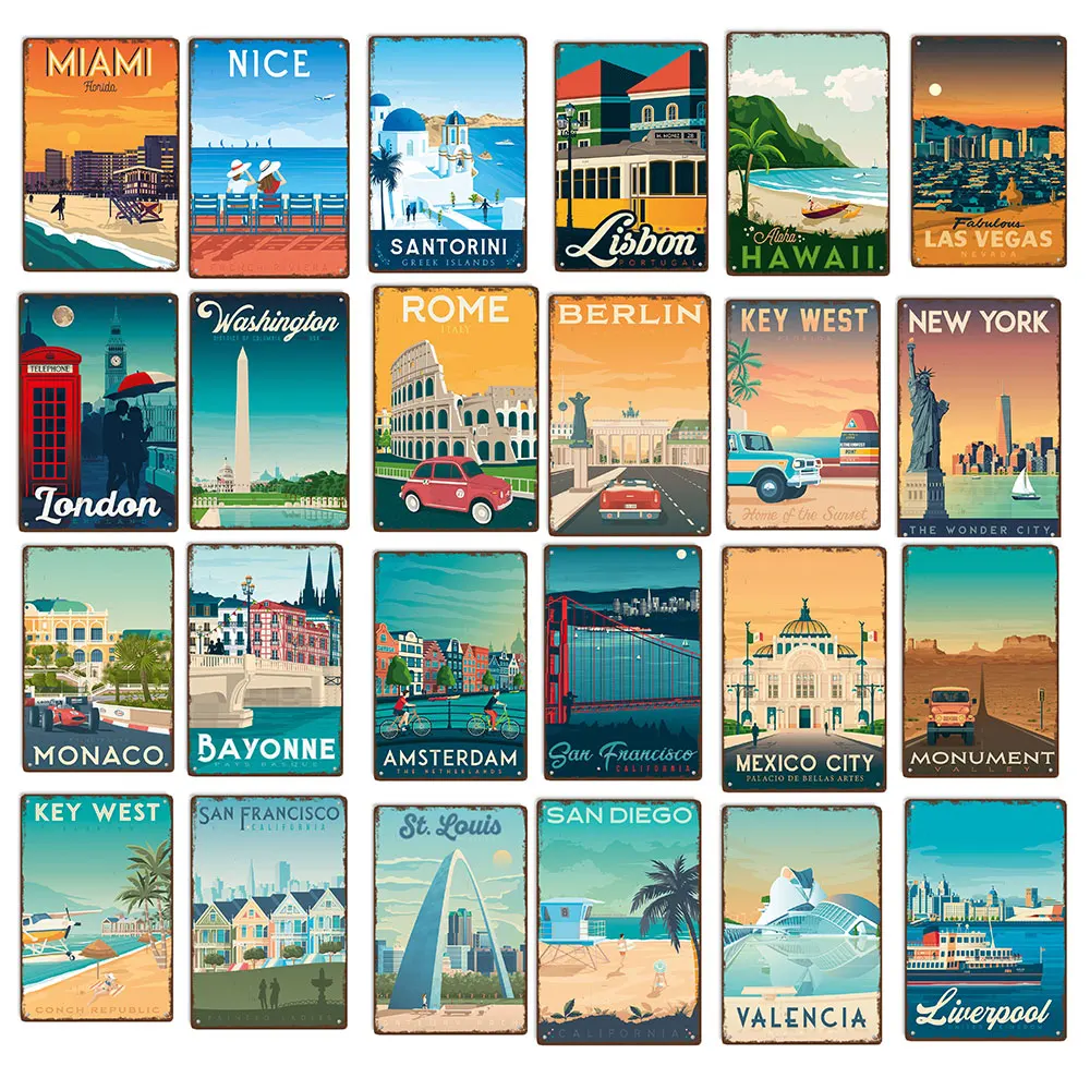 

Металлический жестяной постер для путешествий, Нью-Йорк, металлические плакаты, оловянные знаки для дома, гаража, настенная художественная ...