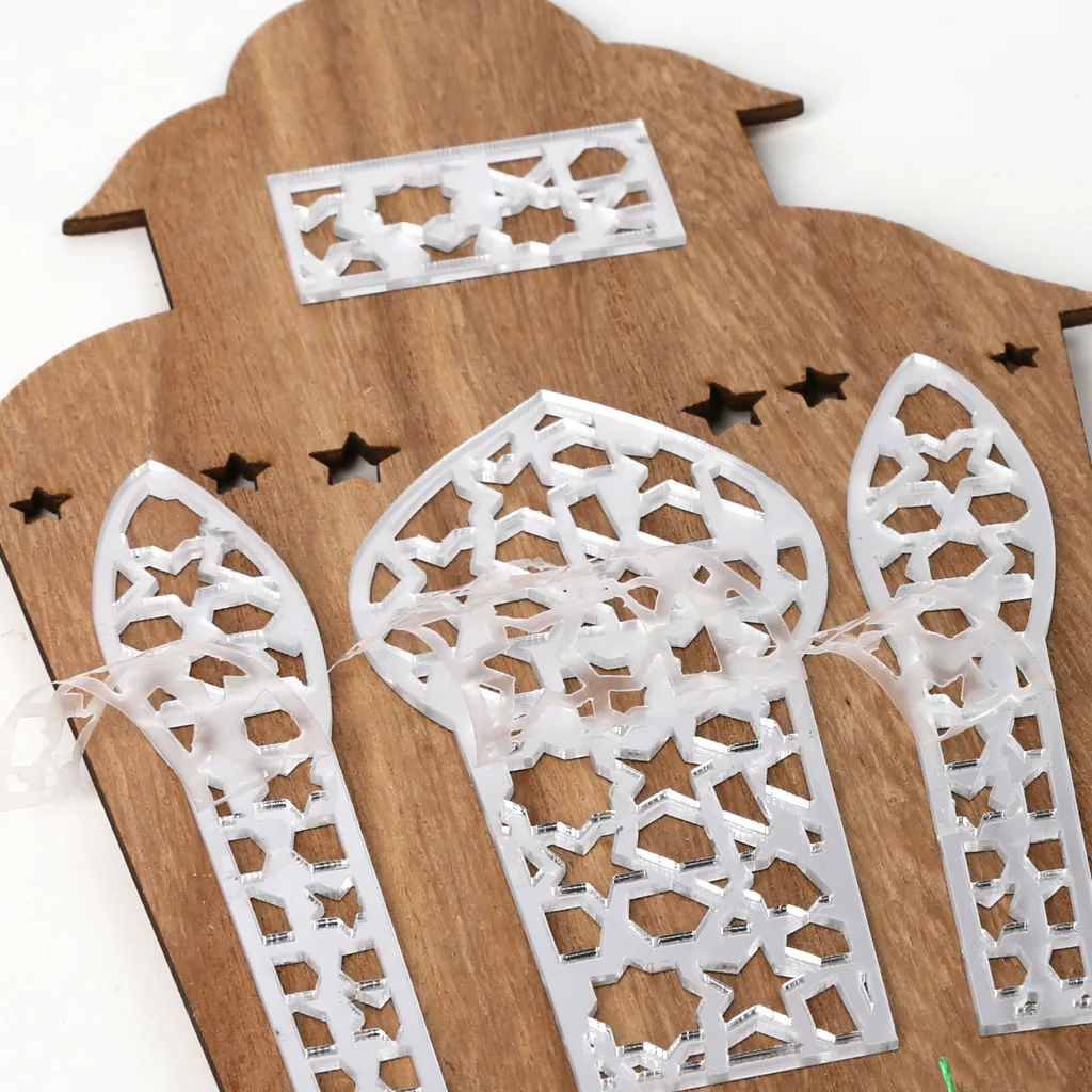 

1pc Wooden Crafts Pendants Eid Mubarak Ramadan Gulbang Lantern Home Decorations Ornaments Islam Muslim Background Decor