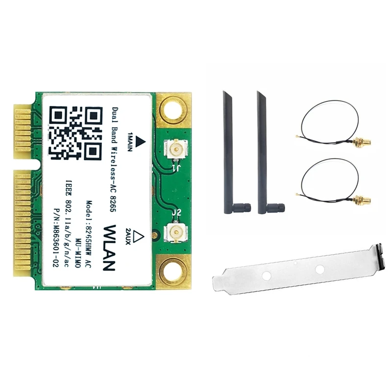 

WiFi Card 8265 AC 8DB Antenna 1200M Mini PCIE 2.4+5G Bluetooth 4.2 Support MU-MiMO for Win7 Win 8 Win 10 Linux