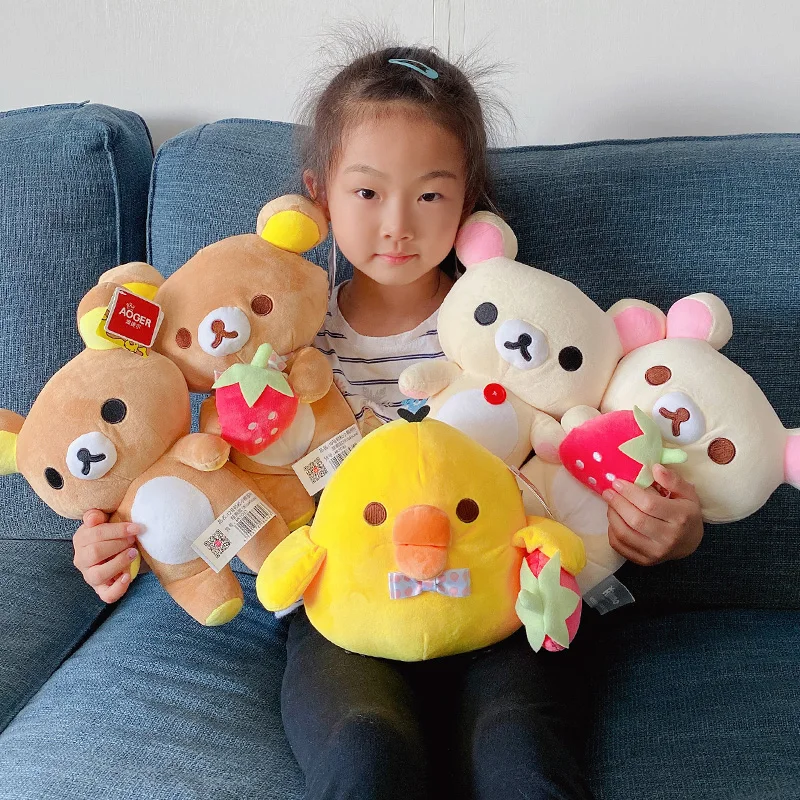 Новый стиль клубника Rilakkuma плюшевая игрушка пара медведь мягкая курица кавайная