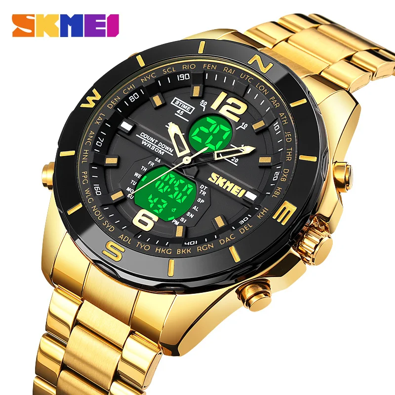 

SKMEI LED light Military Countdown Clock 3 Time Digital Men's Sport Watches Waterproof Male Quartz Watch Relogio Masculino 1670