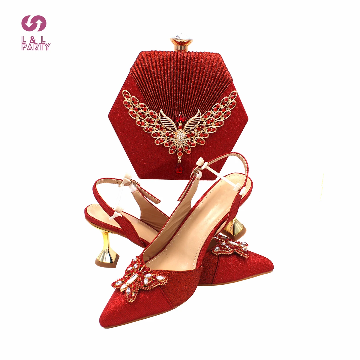 

2021 New Arrivals Slingbacks Pumps in Red Color Sexy Lady Nigerian Shoes and Bag Set for Wedding Dress