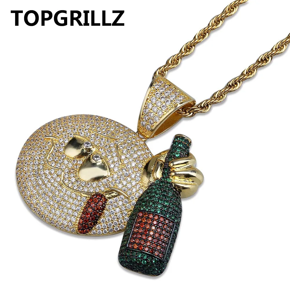 TOPGRILLZ язык торчащие лицо бутылка вина кулон ожерелье Iced Out кубический циркон золотой цвет личность хип хоп ювелирные изделия