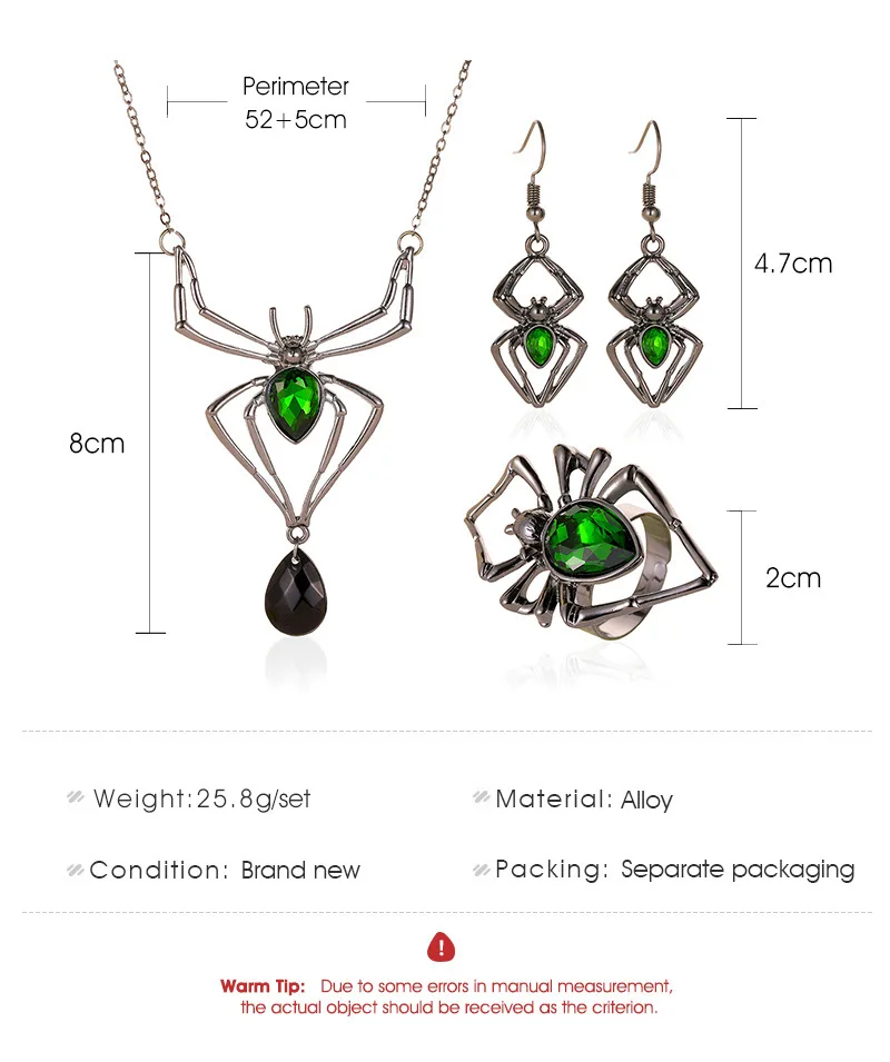 

2020 New Spider Halloween Pendants Womens Horrible Necklace Retro Green Gem Jewelry Accessories Christmas Party Gift Fashion