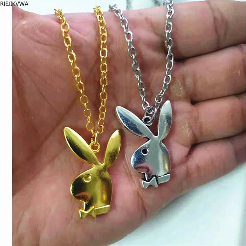 

chain width 3mm vintage hip hop rabbit head pendant necklace women street trendy fashion gentleman bunny necklace alloy material